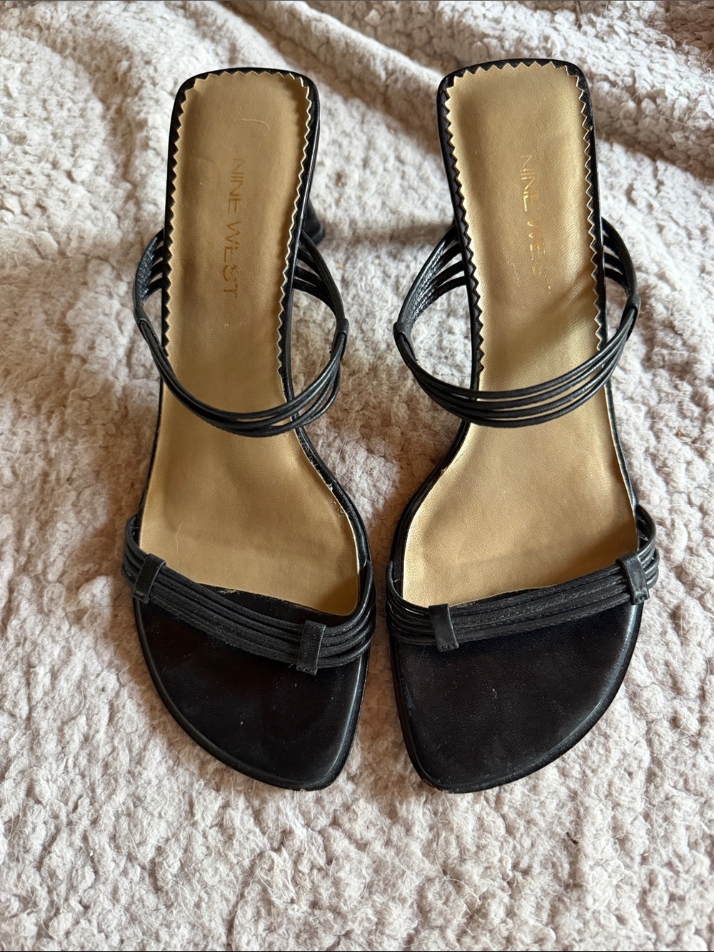 Nine West Black Multi-Strap Slide Heels